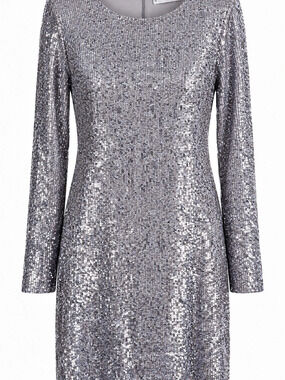 Mango Long Sleeve Sequin Dress Mini Gray Like New